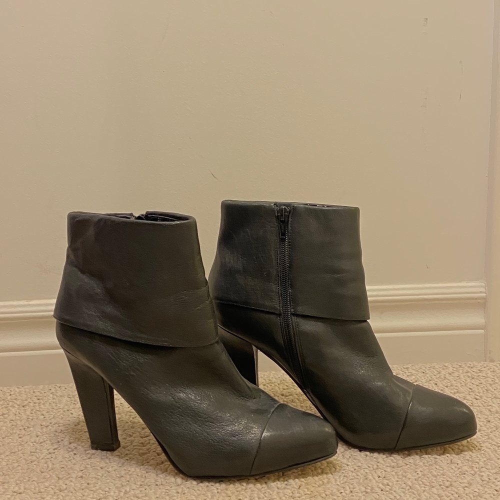 Black leather heel ankle boots